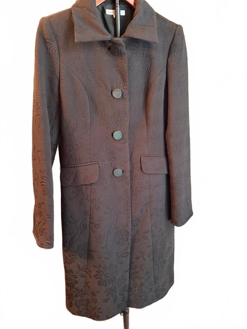 Georgiou Studio Black Damask Cotton Blend Tailored Coat 8